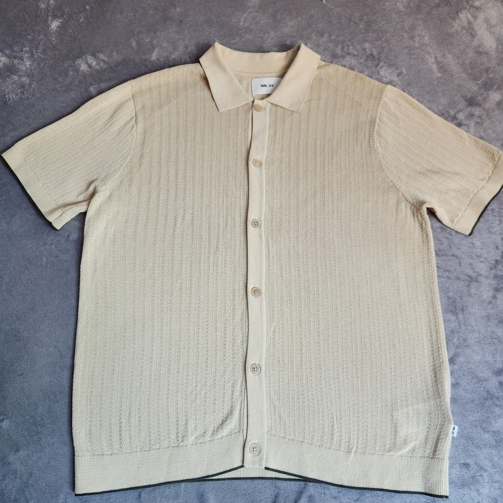 New NN.07 Nalo Polo Shirt XL Ivory Textured Knit Button Down Short SleeveNN07